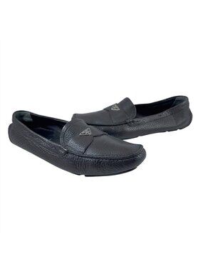 Prada Driving Loafers Flats Shoes Black Saffiano Leather EU Size 39.5 US 9